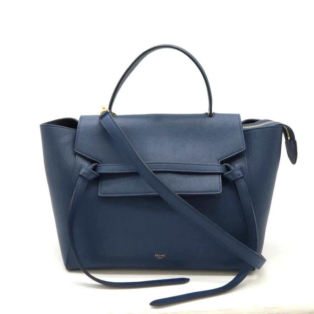 Celine Belt Bag Handbag Tote Shoulder Leather Navy Blue